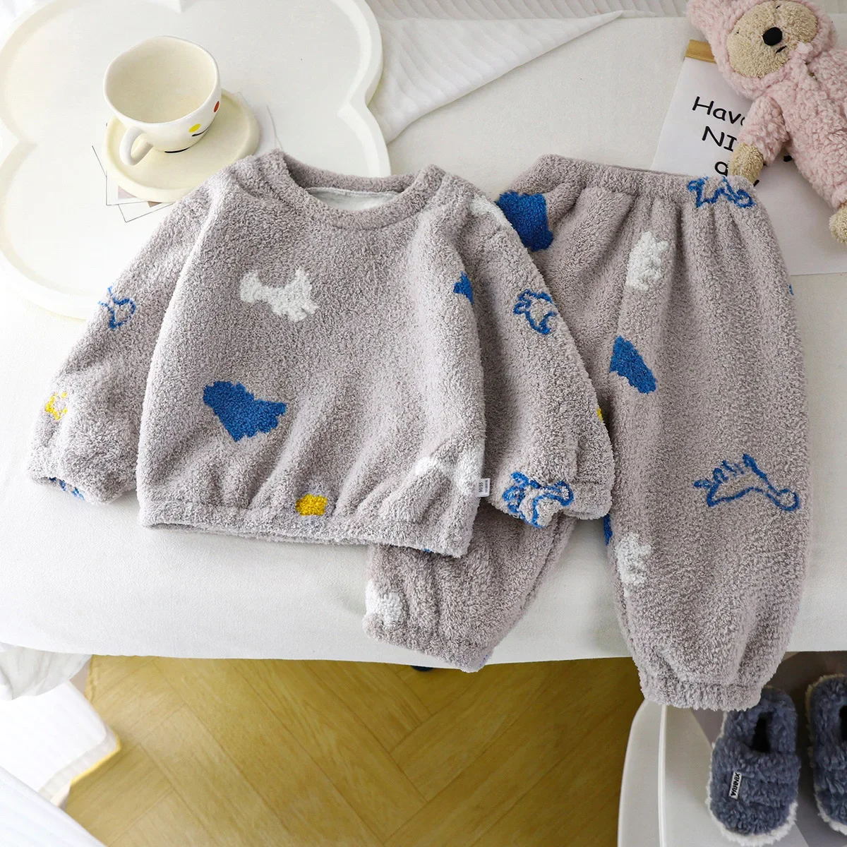 Winter Clothing Baby Girl - Детская утепленная флисовая Пижама, с круглым