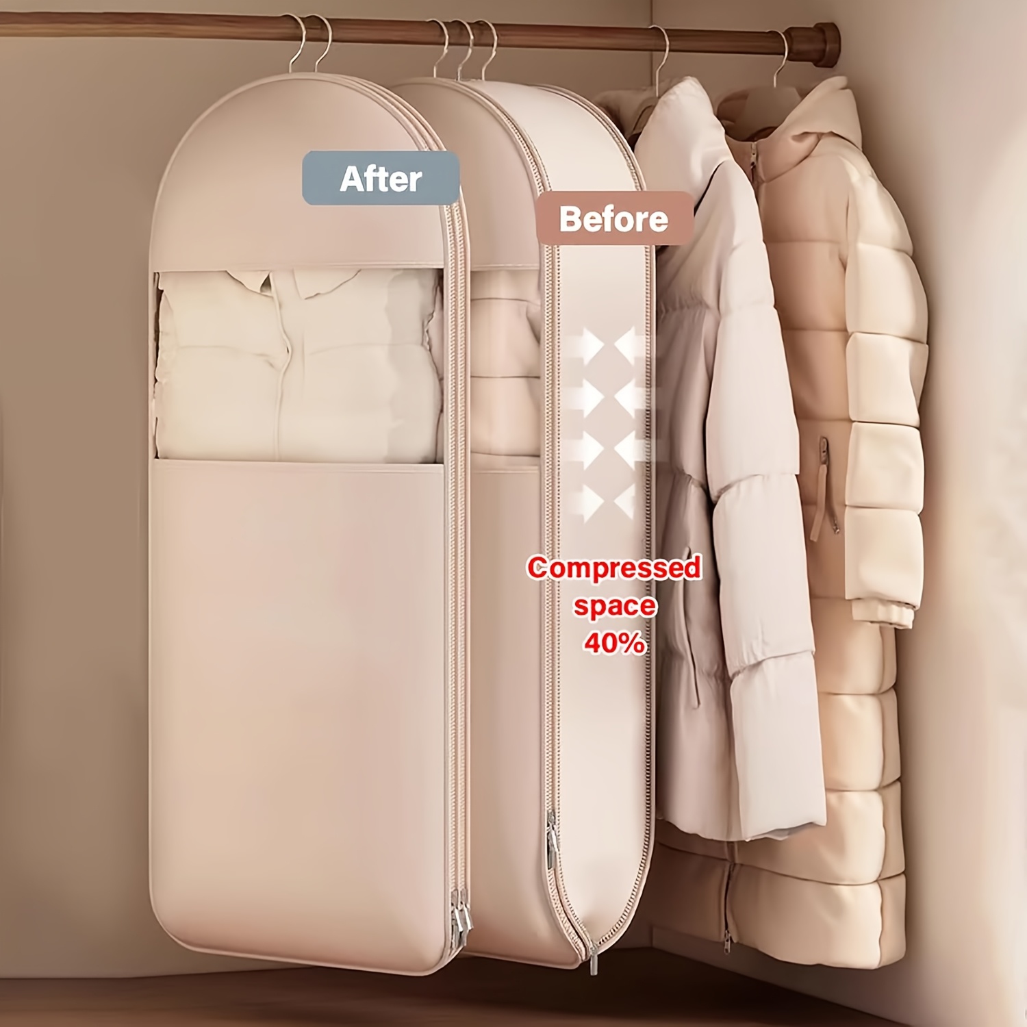 Winter Clothing Storage - Бежевая компрессионная подвесная сумка, 40% компактная