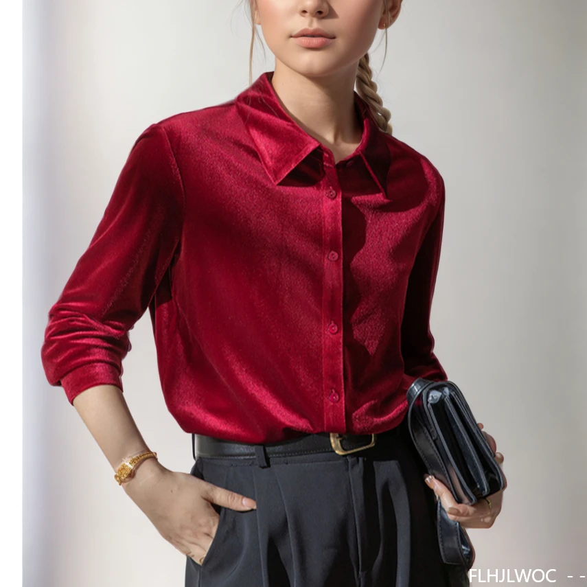 Winter Clothing Vintage - Женская бархатная блузка с длинным рукавом,